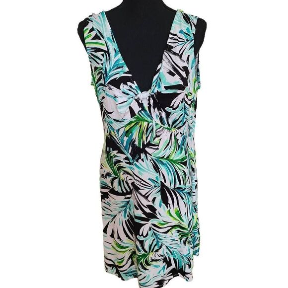 Harper 241 Womens Palm Frond Print Sleeveless Dress Large - Picture 1 of 10